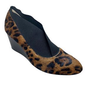 Taryn Rose Kelly Calf Hair Fur Leopard Print Wedge Pump Booties 10